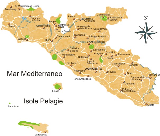 Cartina geografica della provincia di Agrigento